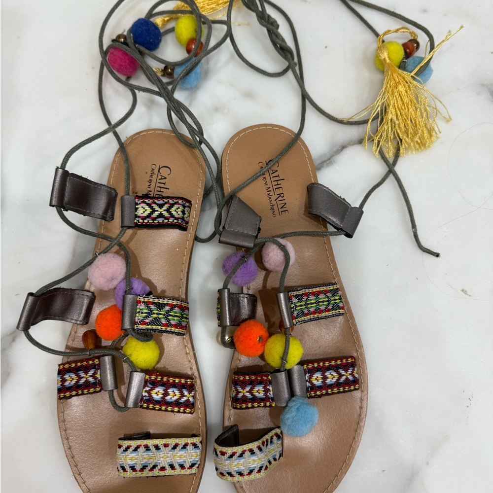 Catherine Malandrino Multicolor Pom Pom Sandals